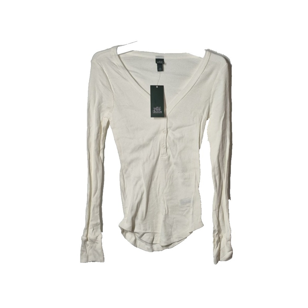 Wild Fable Top Womens XS Cream Ribbed V Neck Long Sleeve Pullover New - Picture 1 of 8